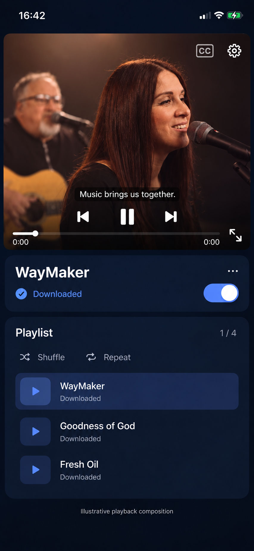 iPhone player illustration with protected video and download controls